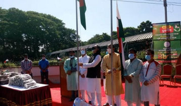 প্রতিষ্ঠাবার্ষিকীতে বঙ্গবন্ধুর প্রতিকৃতিতে যুবলীগের শ্রদ্ধা